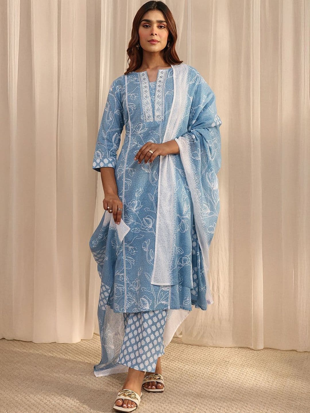 Gerua By Libas Women Floral Printed Regular Thread Work Kurta with Trousers & With Dupatta - view 1