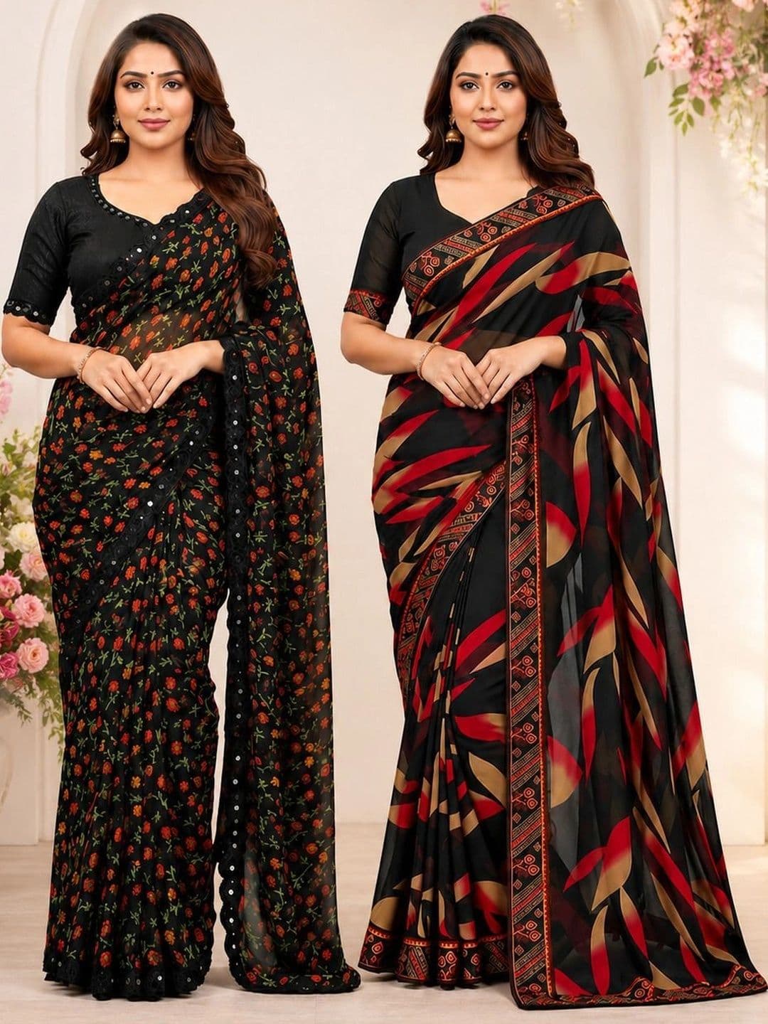 RENBRIZA Floral Poly Georgette Saree - view 1