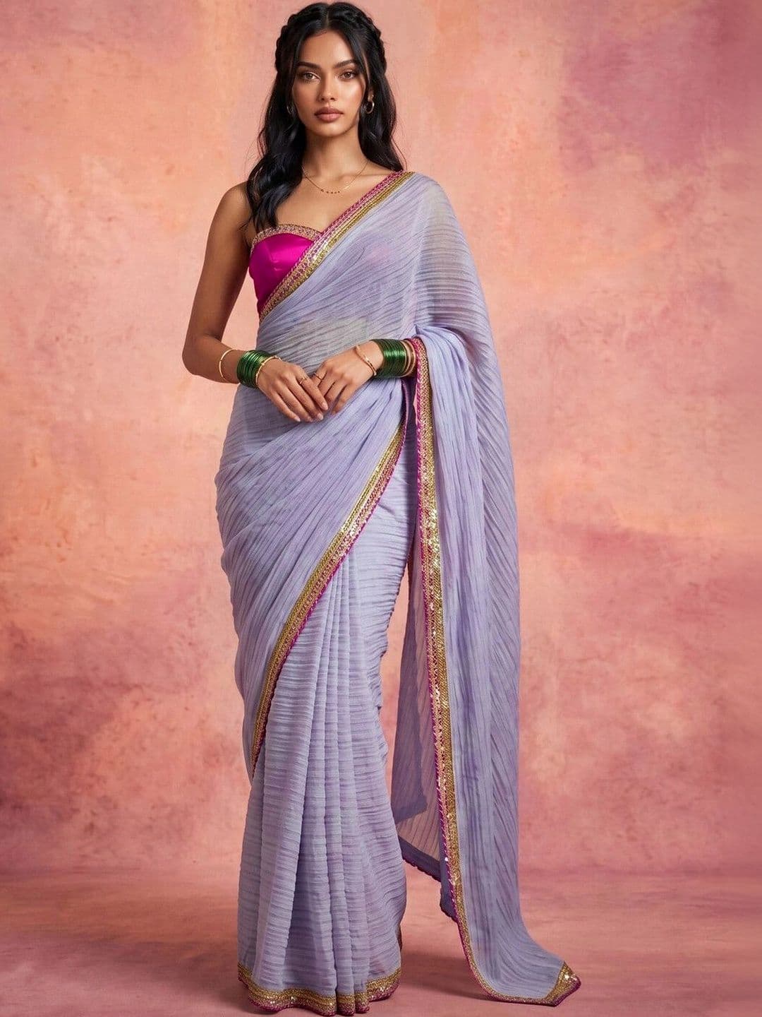 KINDA DESI Woven Design Poly Chiffon Saree - view 1