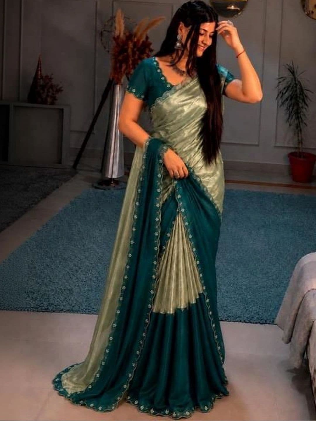 Lapetiya Clothing Embroidered Satin Saree thumbnail 4