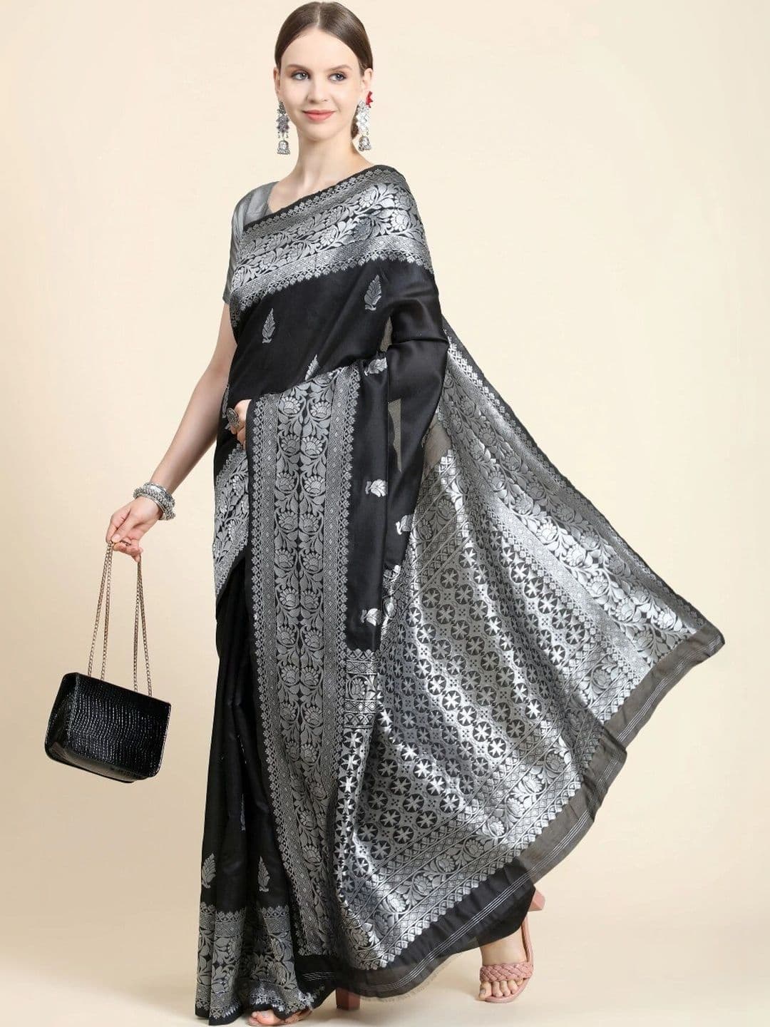 VS MALL Ethnic Motifs Zari Banarasi Saree thumbnail 2