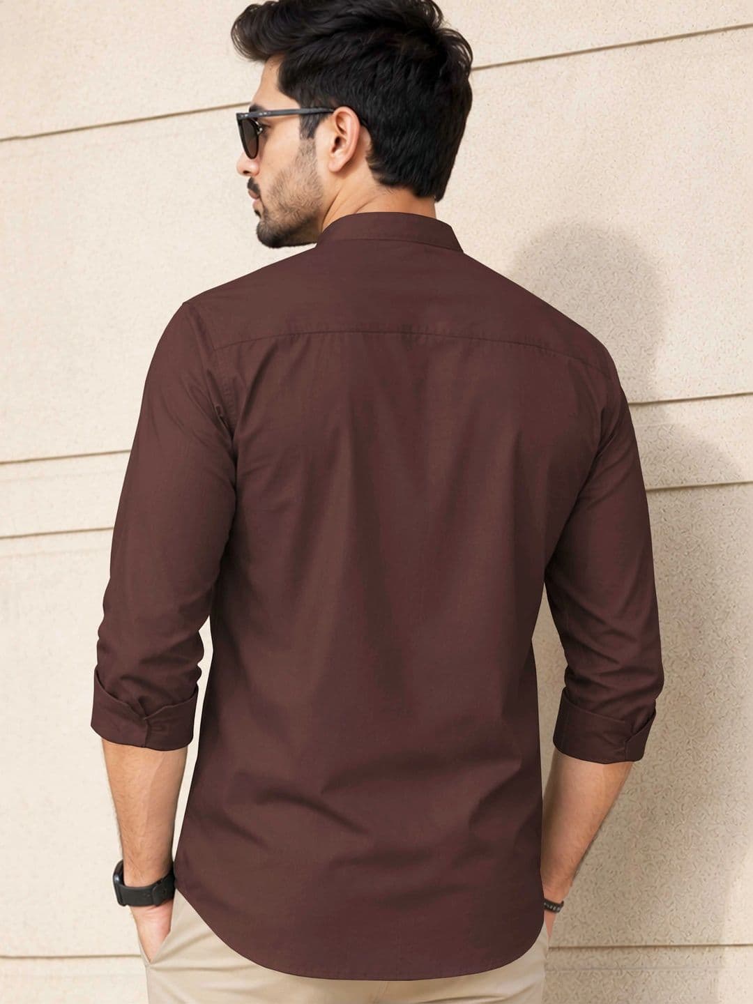 VeBNoR Men Standard Fit Solid Mandarin Collar Casual Shirt thumbnail 5