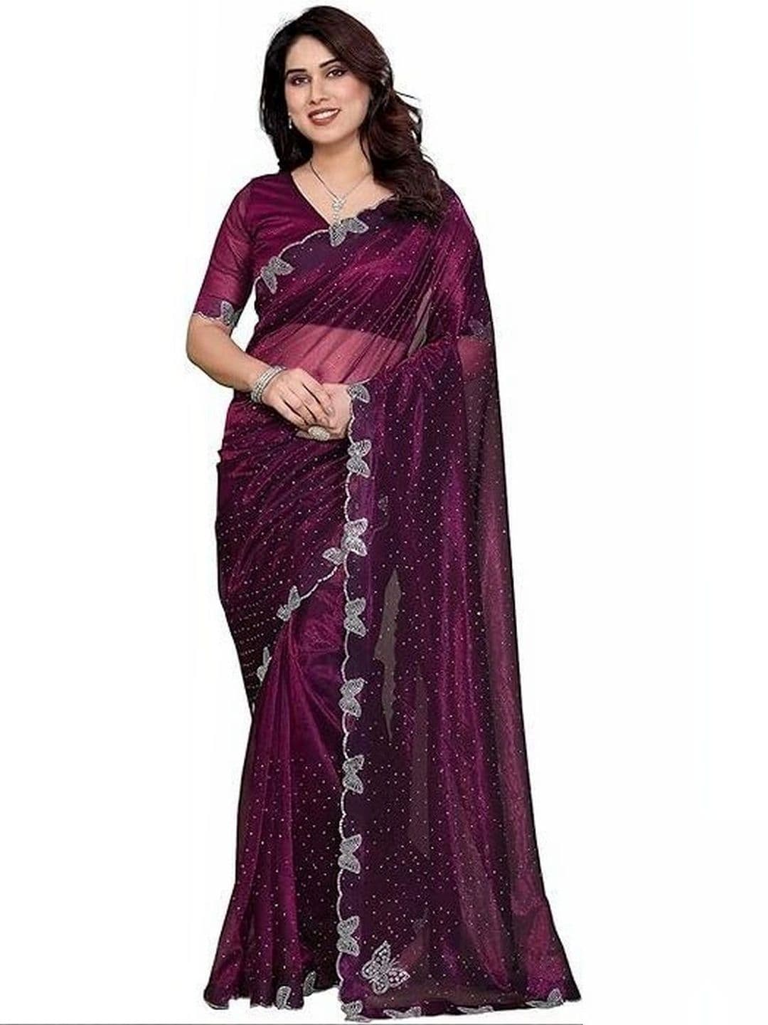 RENBRIZA Embellished Net Saree - view 1