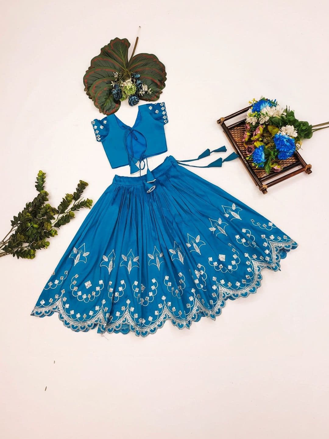 Sangria Girls Embroidered Mirror Work Ready to Wear Lehenga & thumbnail 3
