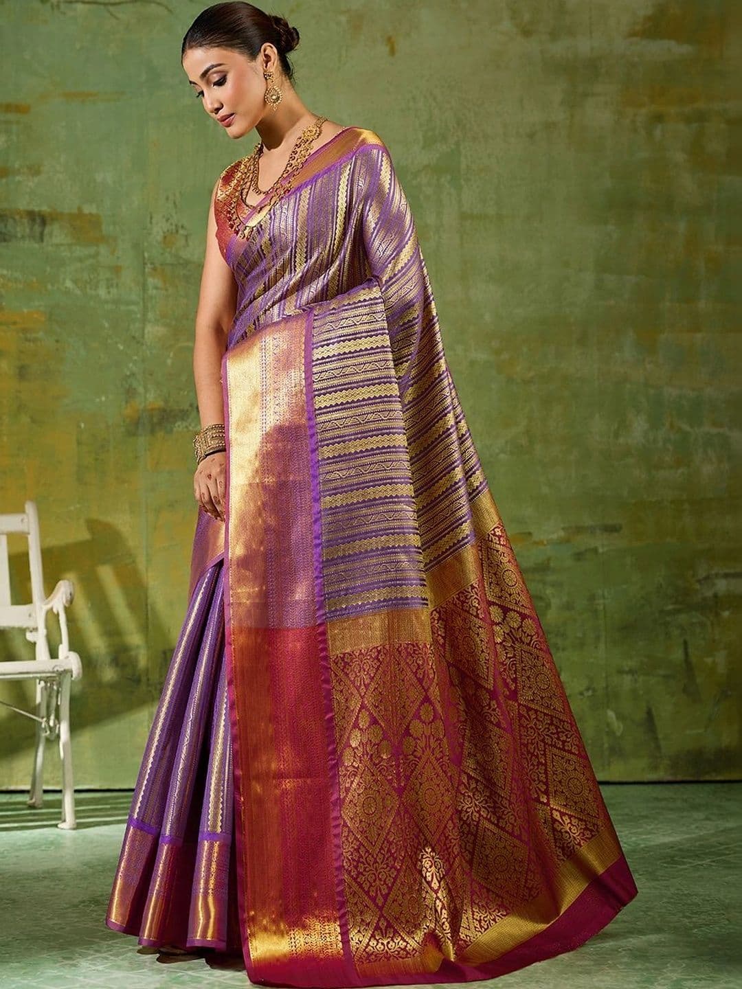 Dhaaga Ghar Woven Design Zari Silk Blend Designer Kanjeevaram Saree thumbnail 5