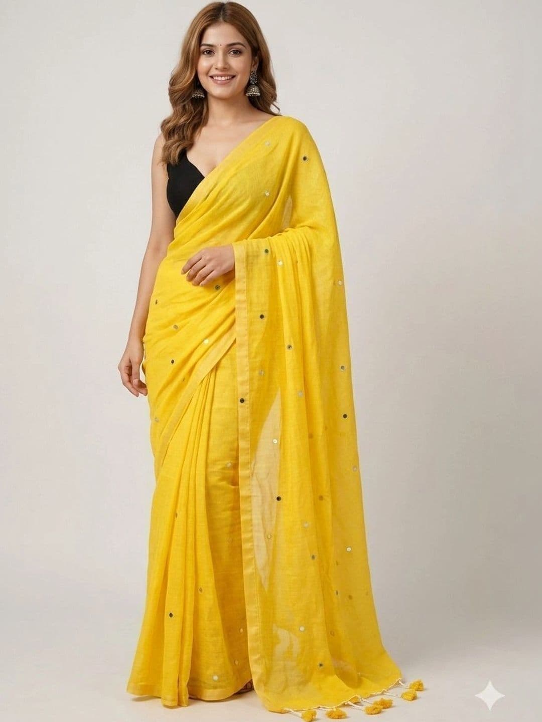 TANTSHREE Mirror Work Pure Cotton Saree - view 1