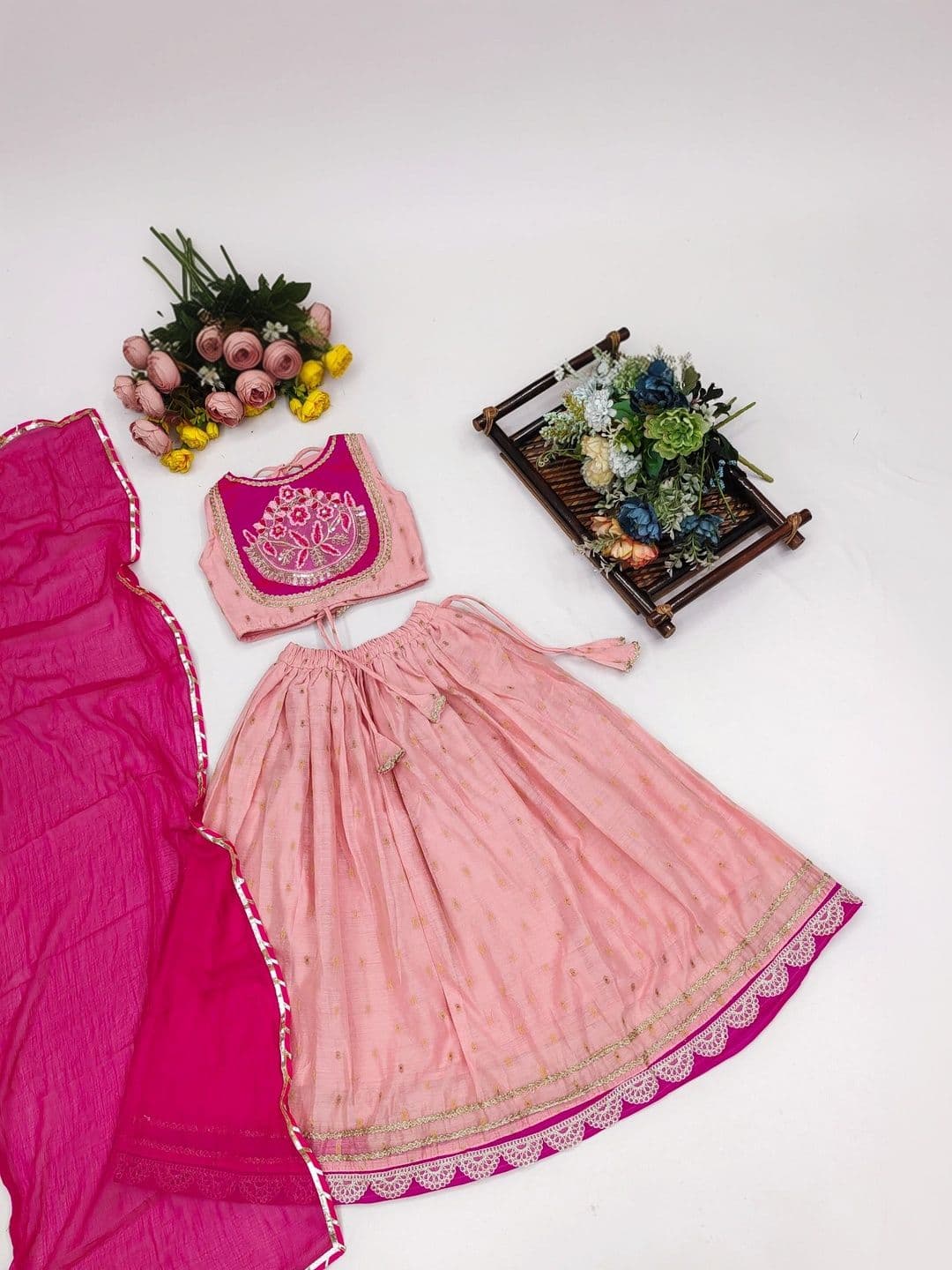 Sangria Girls Embroidered Sequinned Ready to Wear Lehenga & Blouse With Dupatta thumbnail 2