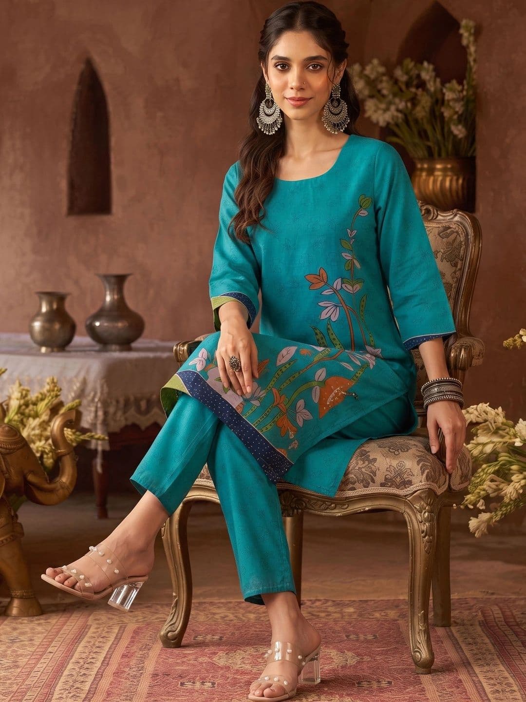 RAGHVENDRA TEXTILES Women Floral Printed Regular Pure Cotton Kurta with Trousers thumbnail 5