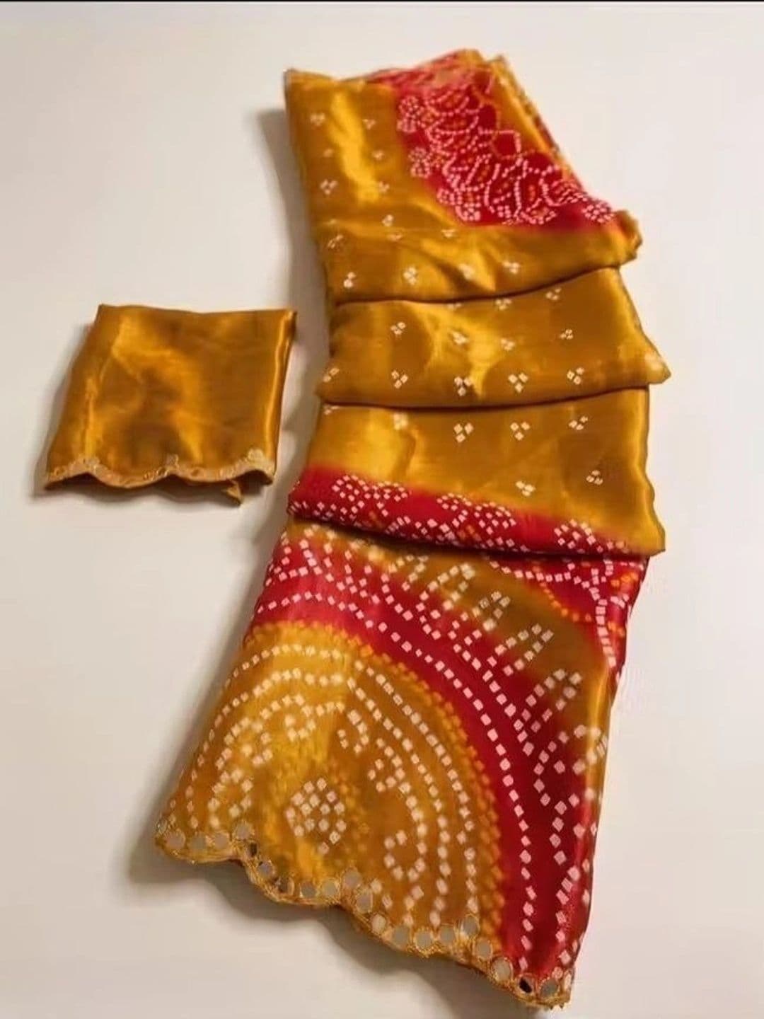 RENBRIZA Bandhani Mirror Work Poly Chiffon Saree - view 1