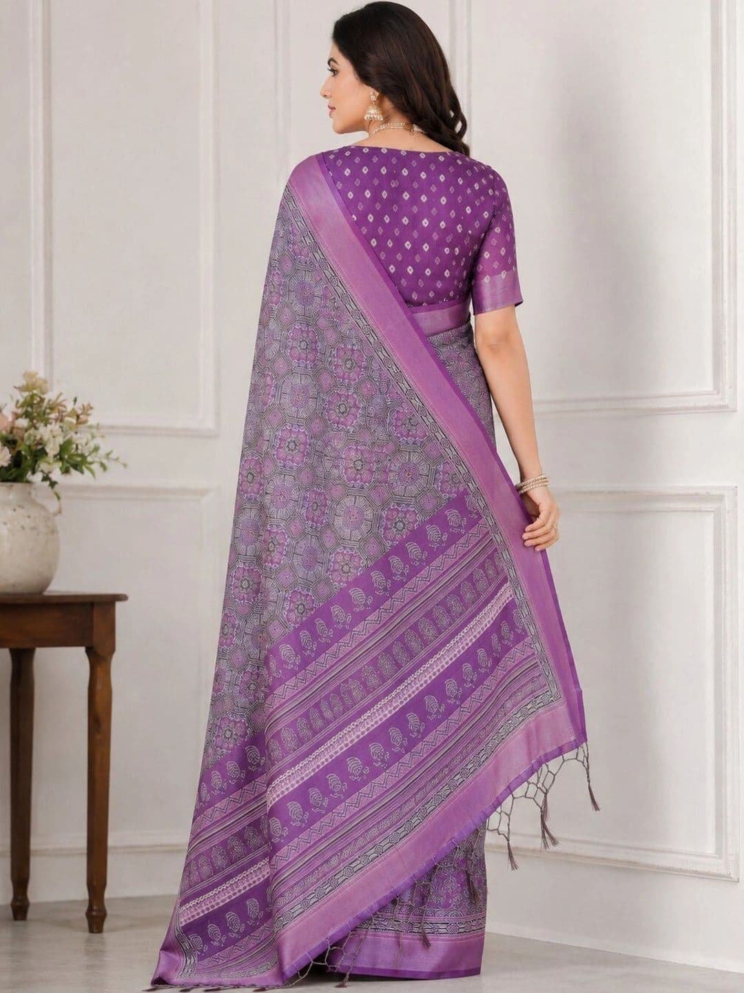 HERE&NOW Kalamkari Linen Blend Bhagalpuri Saree thumbnail 3