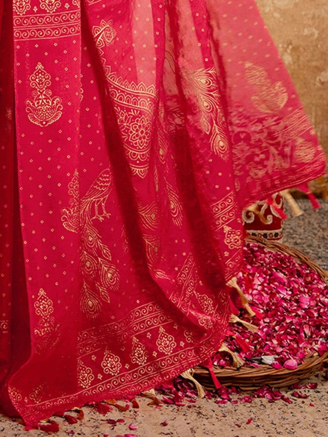KALINI Bandhani Zari Poly Chiffon Fusion Bandhani Saree thumbnail 7