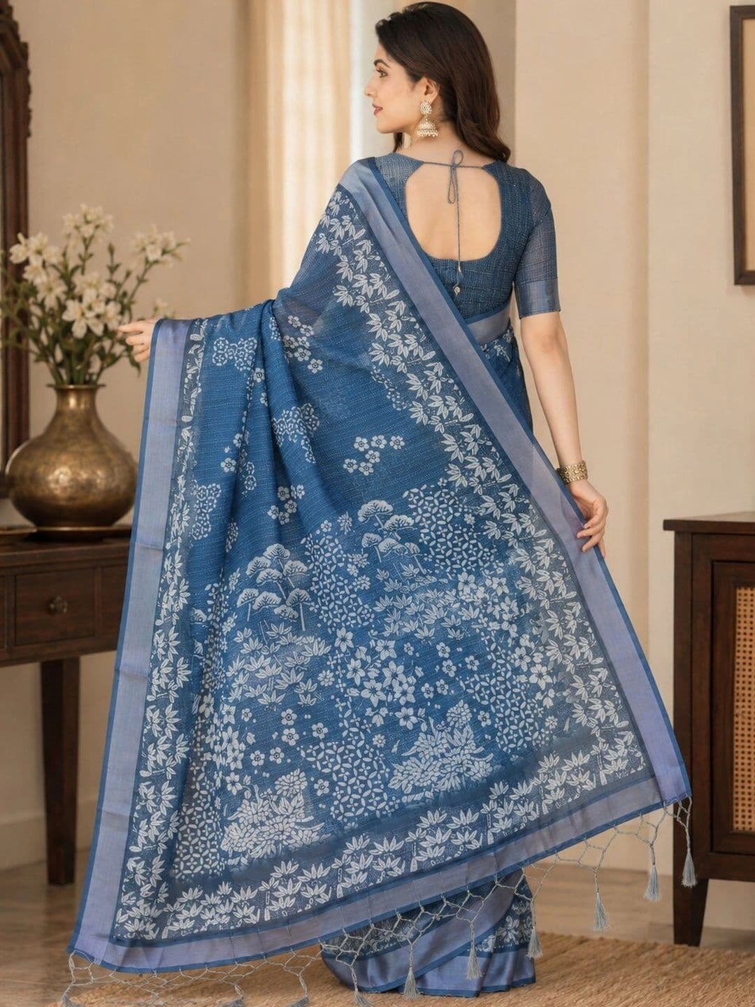 HERE&NOW Linen Blend Bhagalpuri Saree thumbnail 4