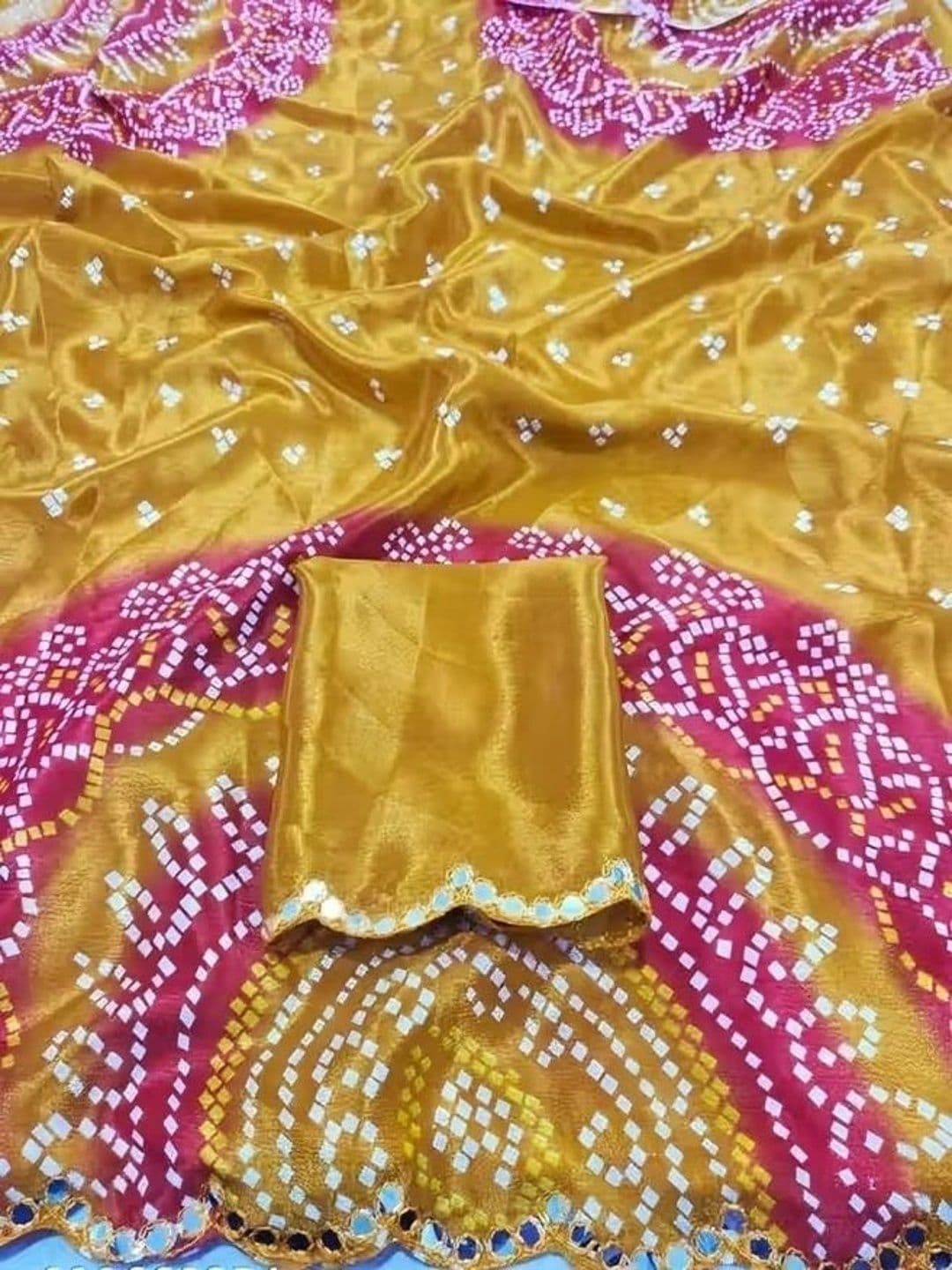 RENBRIZA Bandhani Mirror Work Poly Chiffon Saree thumbnail 6