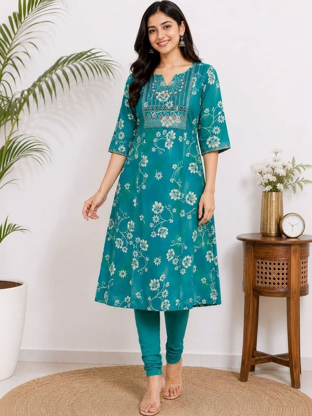 SHIFZ Women Floral Printed Thread Work Floral Kurta - view 1