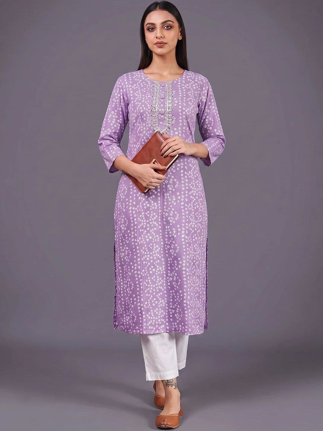 Navibhu Women Bandhani Printed Mirror Work Kurta - view 1