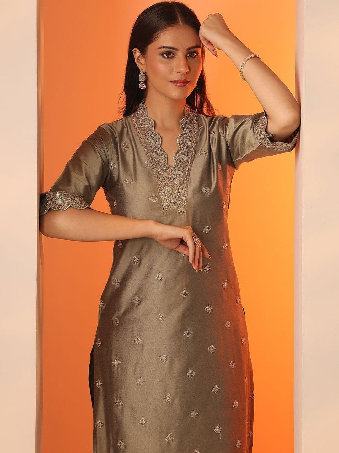 Gerua By Libas Women Ethnic Motifs Embroidered Regular Thread Work Kurta with Salwar thumbnail 5