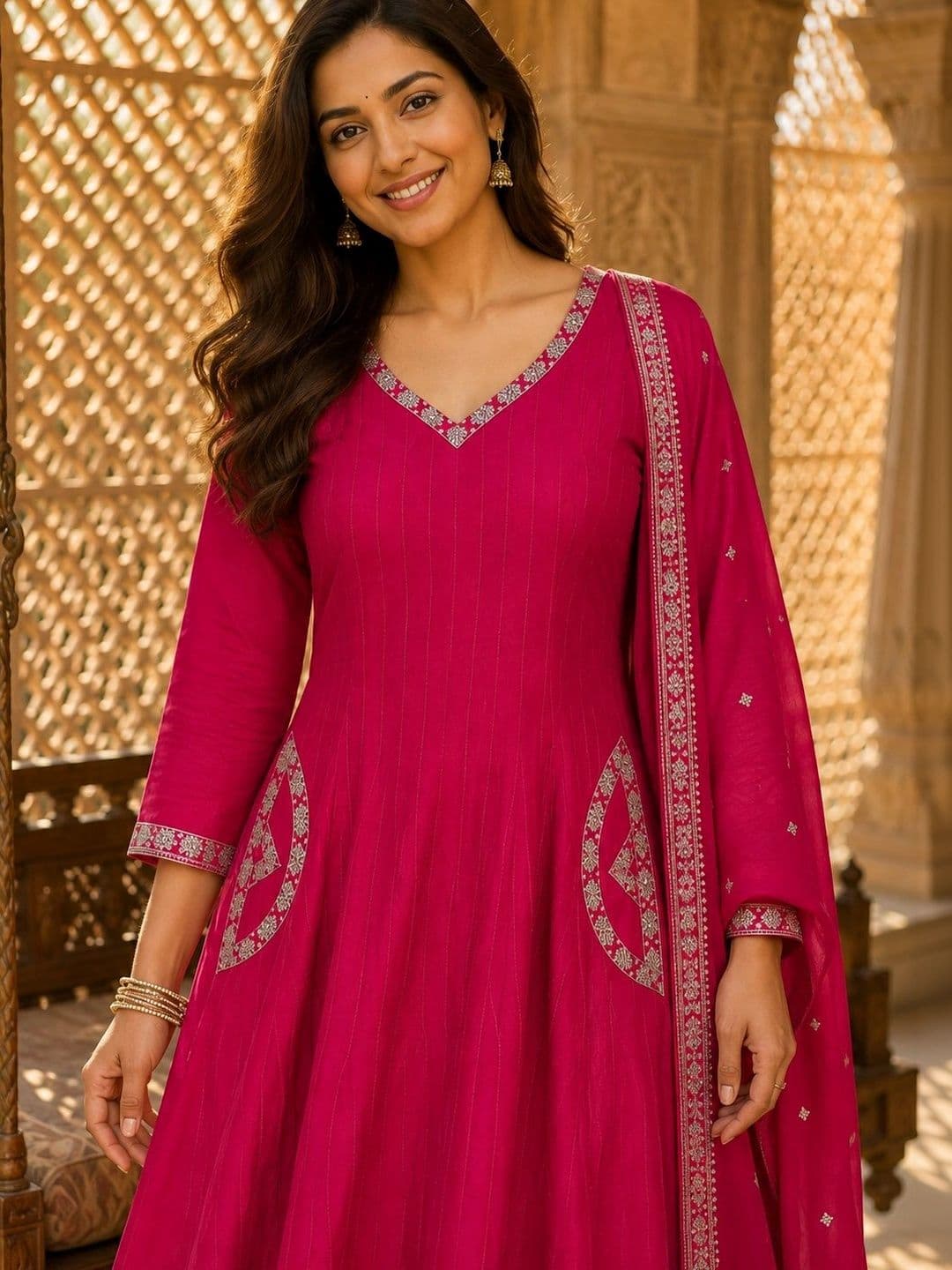 Berrylicious Women Ethnic Motifs Regular Thread Work Pure Silk Kurta with Trousers & With Dupatta thumbnail 2