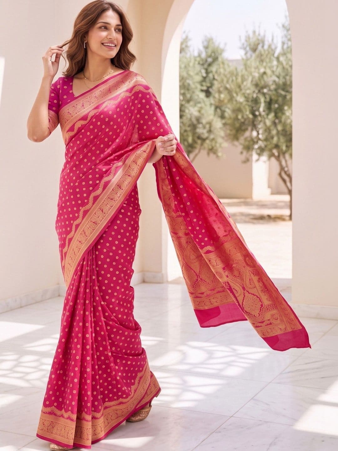 ROOP RADHIKA Woven Design Zari Silk Blend Designer Banarasi Saree thumbnail 2