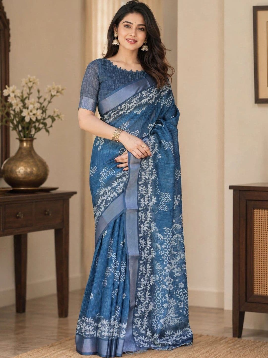 HERE&NOW Linen Blend Bhagalpuri Saree - view 1