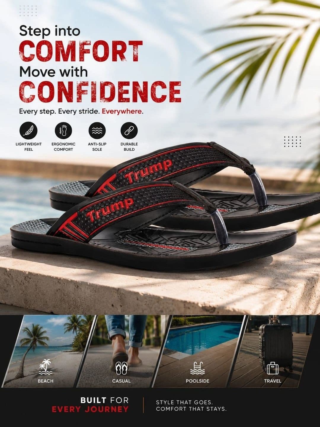 Trump Black PU Flip Flops - view 1