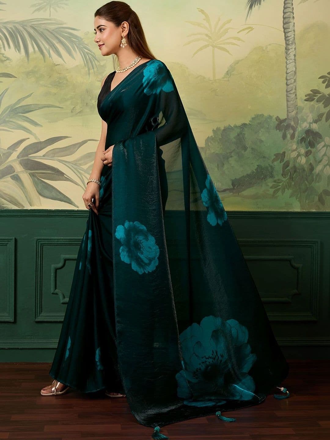 KALINI Floral Satin Designer Saree thumbnail 3