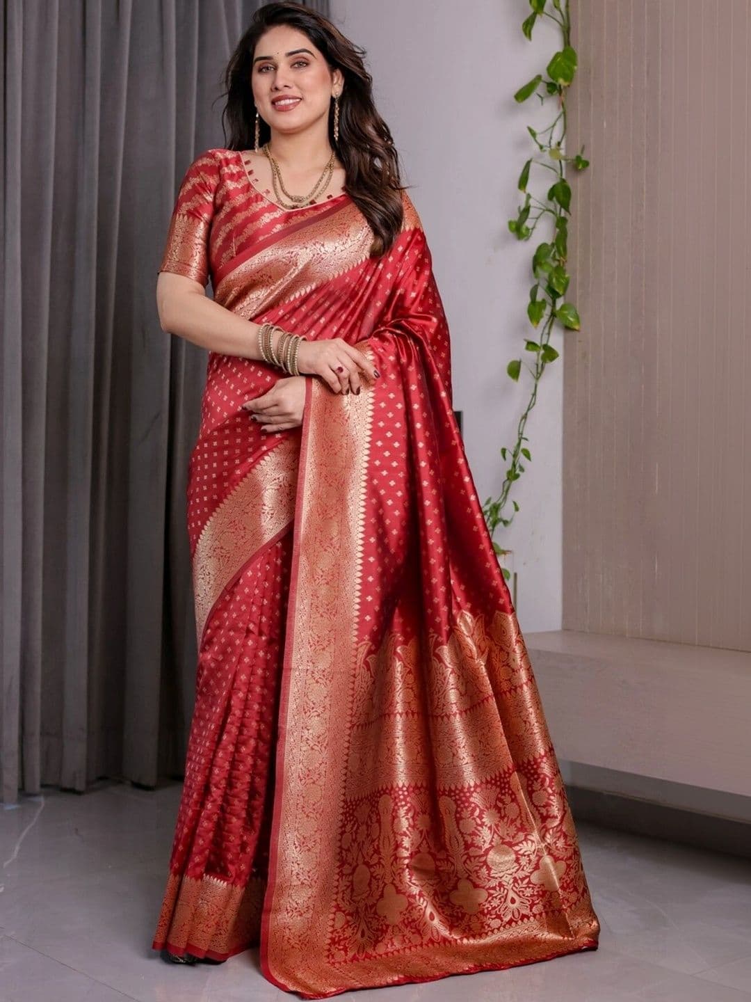 VS MALL Woven Design Zari Silk Cotton Banarasi Saree - view 1