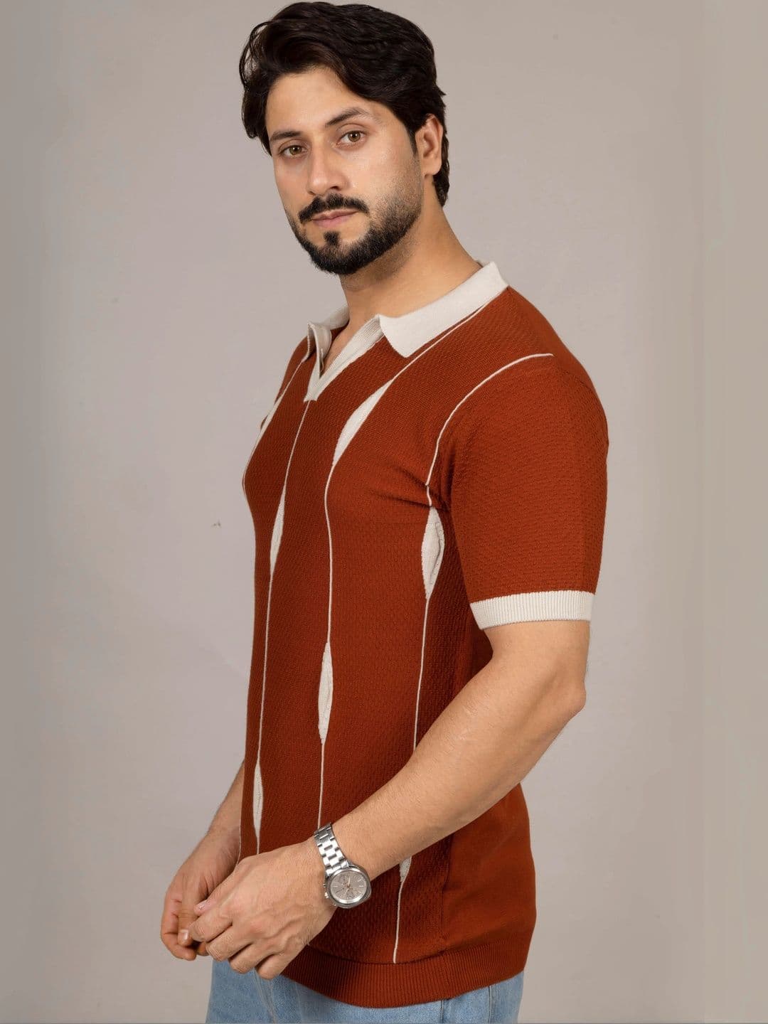 CHOKRA Men Striped Polo Collar T-shirt thumbnail 4