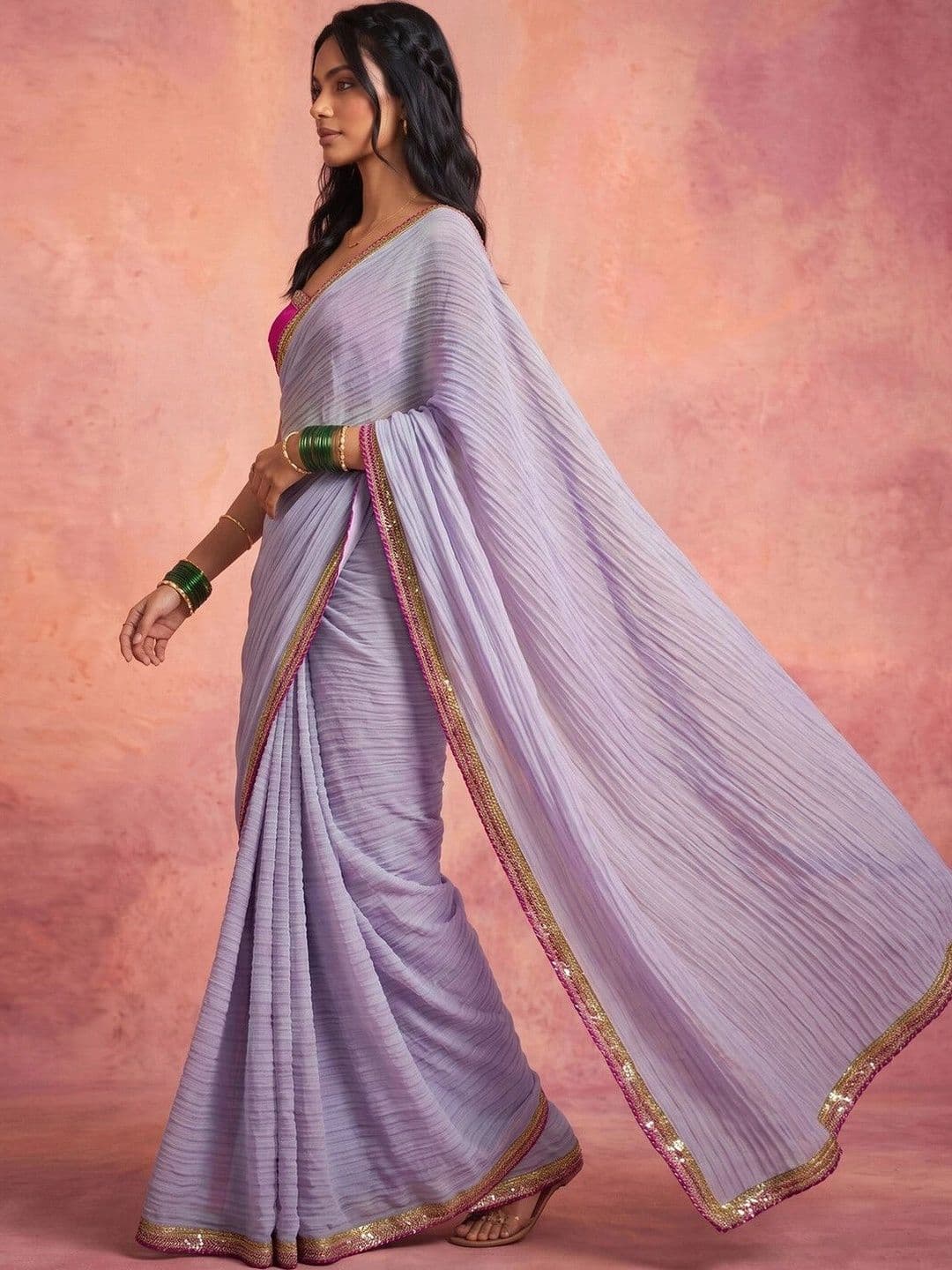 KINDA DESI Woven Design Poly Chiffon Saree thumbnail 5