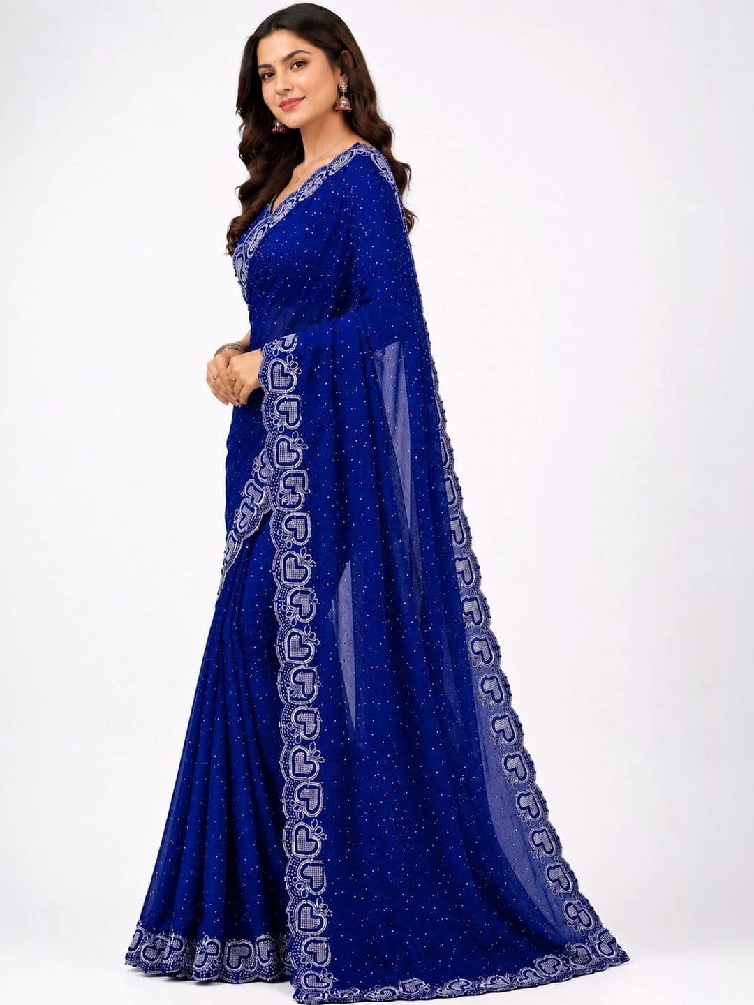 RENBRIZA Embellished Poly Georgette Saree thumbnail 2