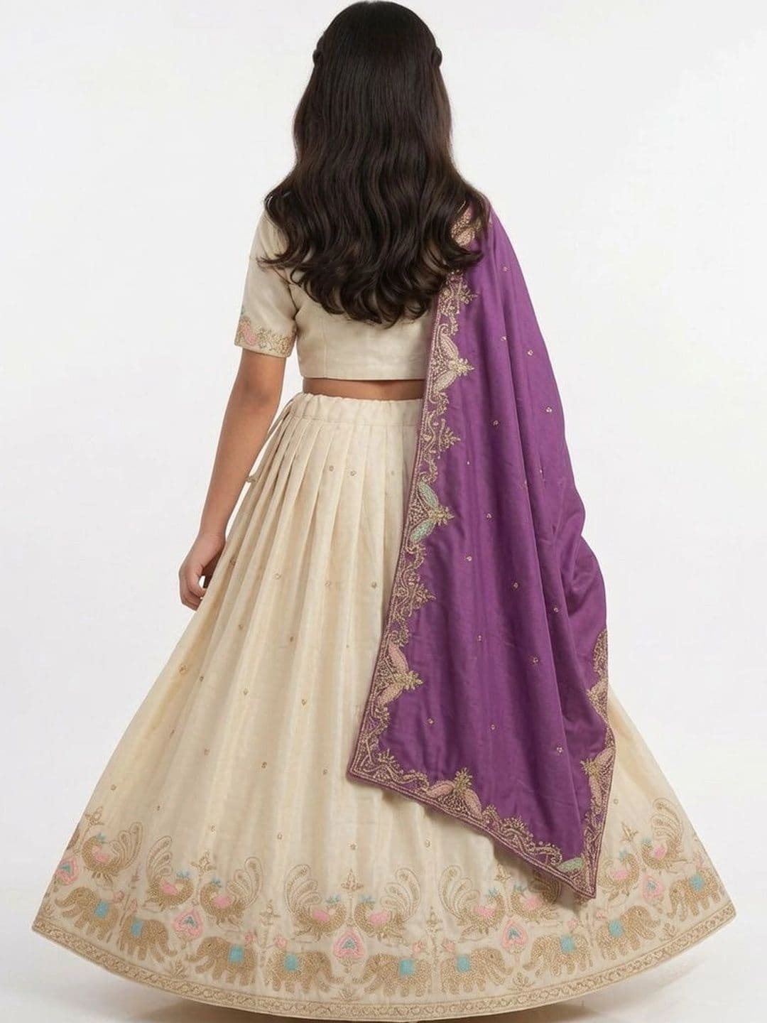 Closin Girls Embroidered Thread Work Ready to Wear Lehenga & Unstitched Blouse With Dupatta thumbnail 4