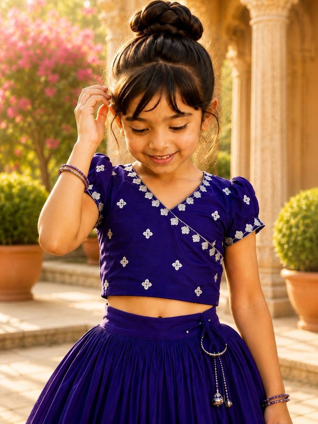 Sangria Girls Embroidered Thread Work Ready to Wear Lehenga & thumbnail 6