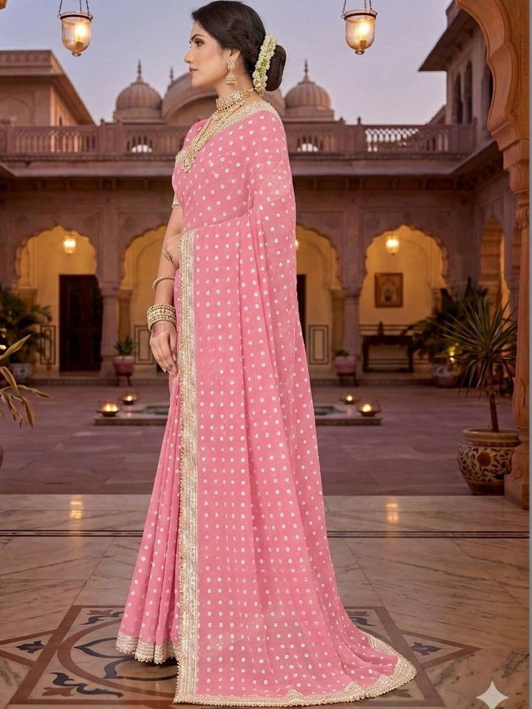 shreecre Bandhani Zari Pure Georgette Saree thumbnail 2