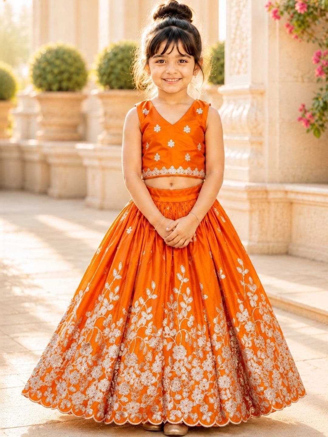 Sangria Girls Embroidered Thread Work Ready to Wear Lehenga & - view 1
