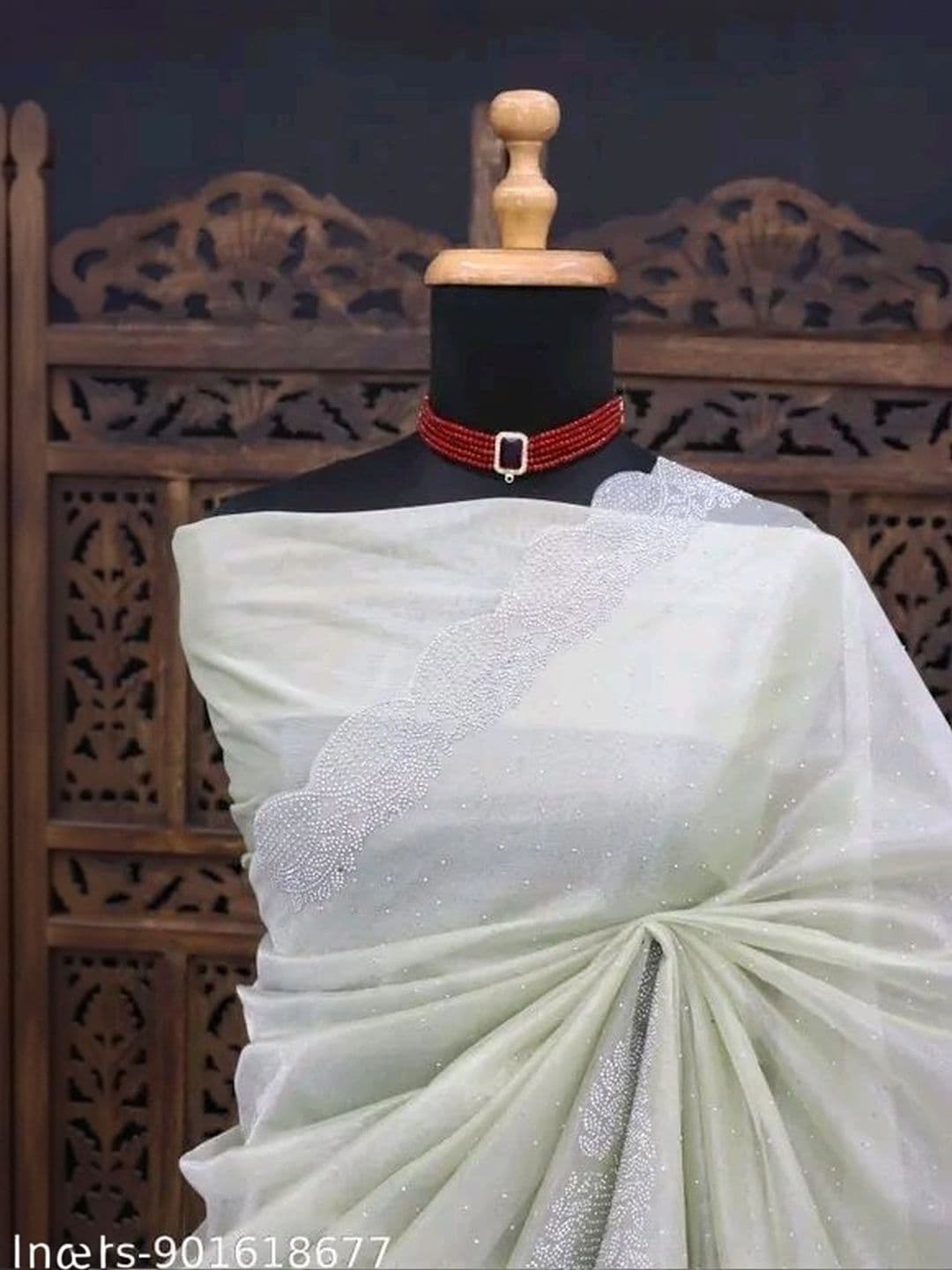 RENBRIZA Embellished Net Saree thumbnail 3