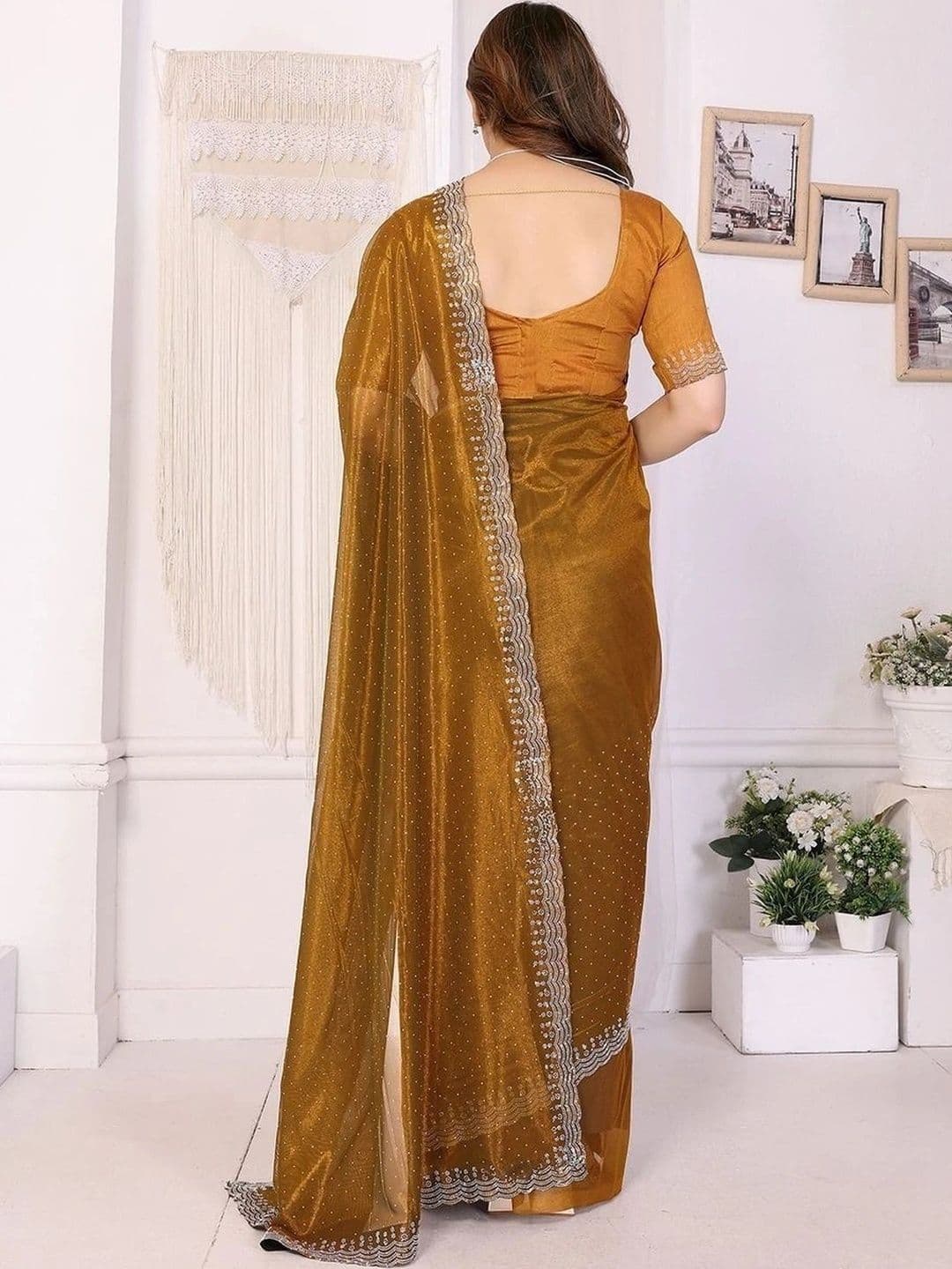 RENBRIZA Embellished Net Saree thumbnail 4