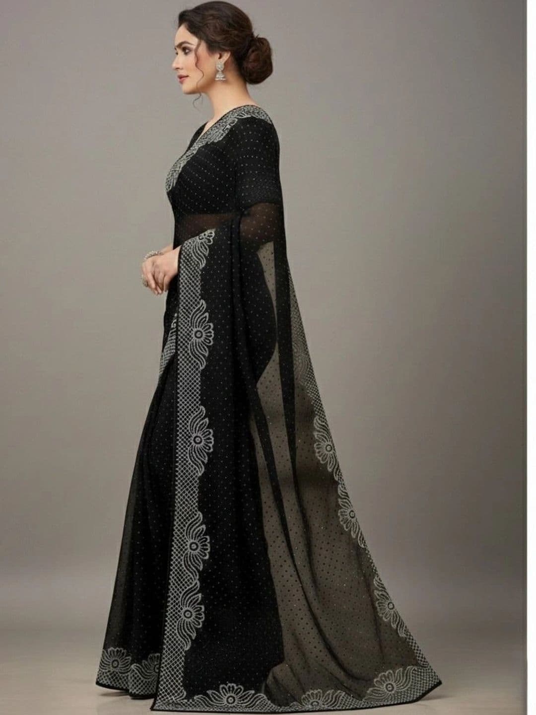 RENBRIZA Embroidered Poly Georgette Saree thumbnail 2