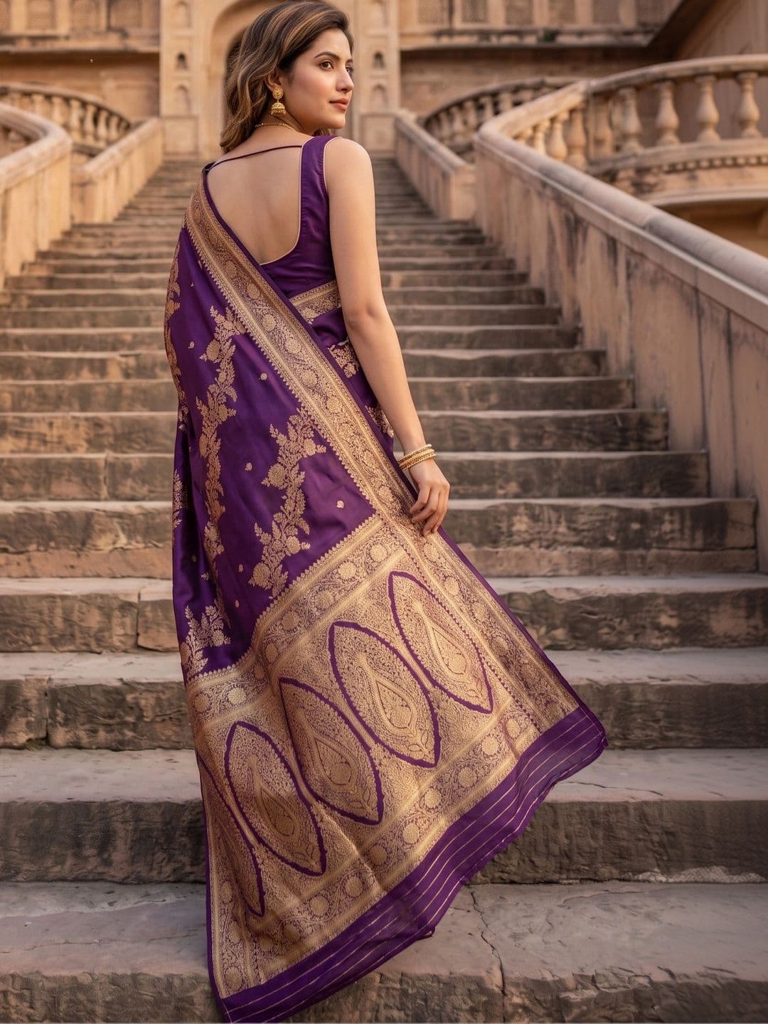 ROOP RADHIKA Woven Design Zari Silk Blend Designer Banarasi Saree thumbnail 3