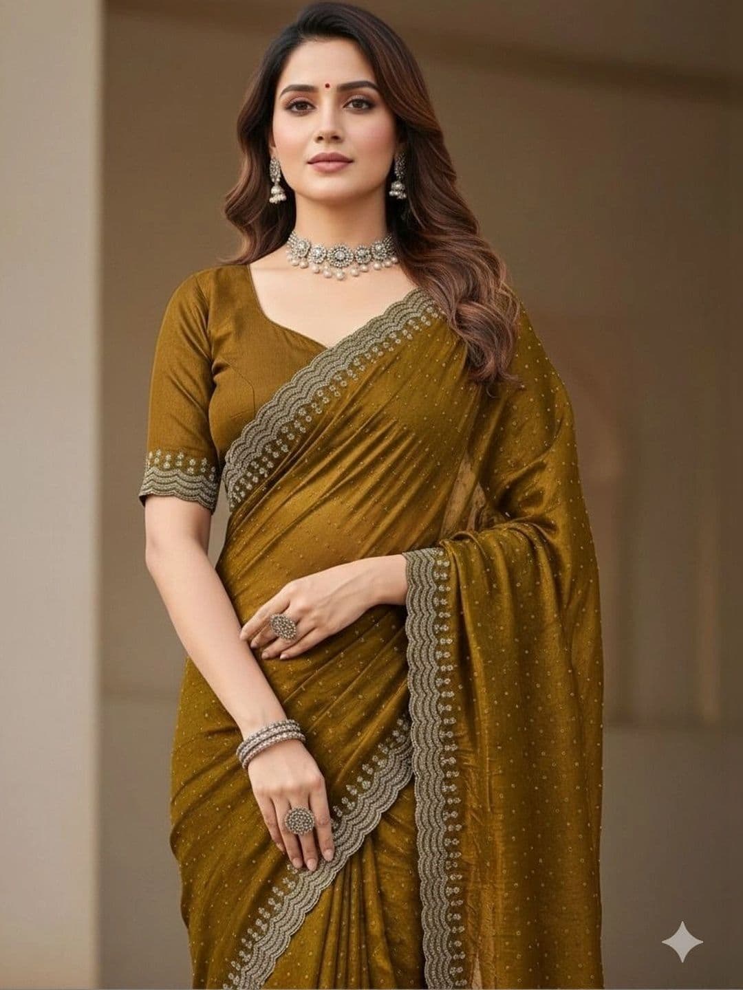 RENBRIZA Embellished Embroidered Net Saree thumbnail 6