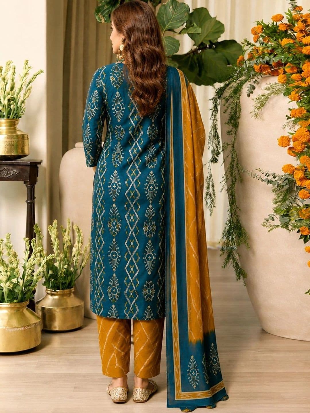 GoSriKi Women Ethnic Motifs Printed Regular Kurta with Palazzos & With Dupatta thumbnail 5