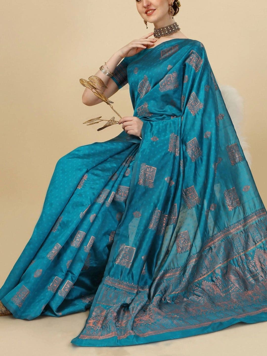 VS MALL Ethnic Motifs Zari Banarasi Saree thumbnail 5