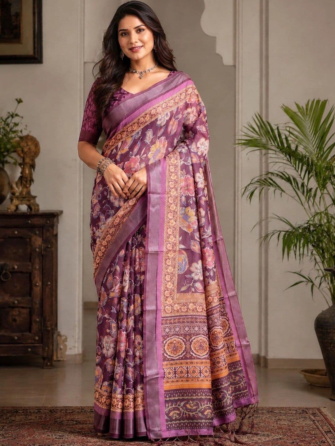 Moda Rapido Ethnic Motifs Linen Blend Bhagalpuri Saree - view 1