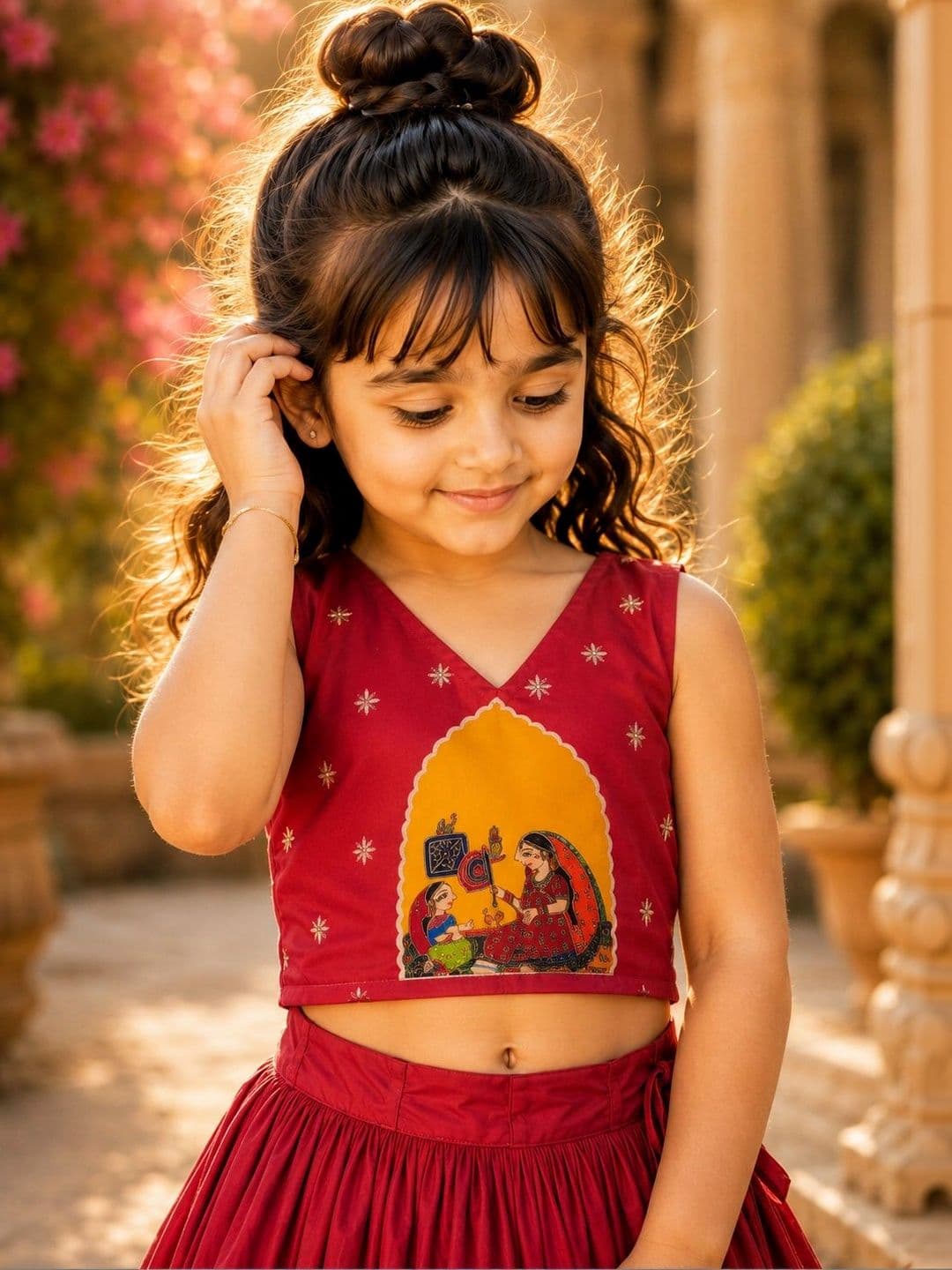 Sangria Girls Printed Thread Work Ready to Wear Lehenga & thumbnail 4