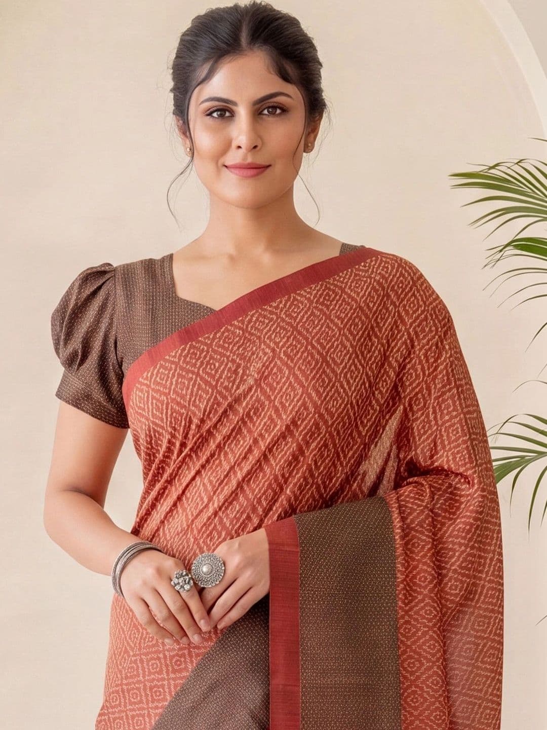 Anouk Silk Blend Designer Block Print Saree thumbnail 4