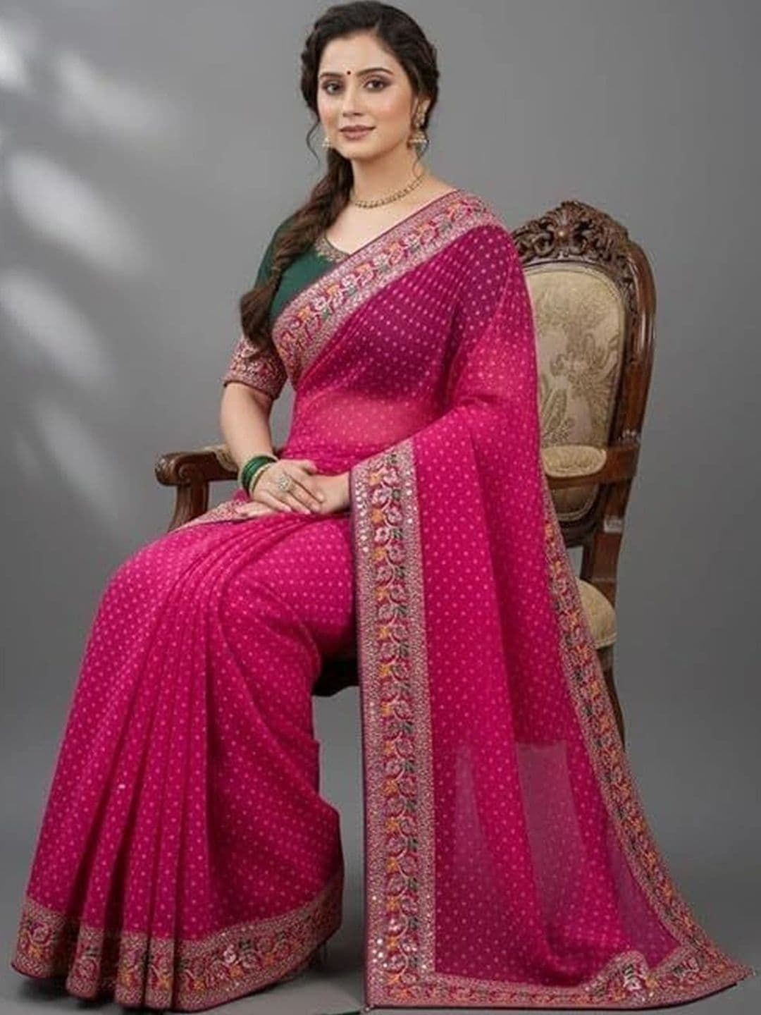 RENBRIZA Embellished Embroidered Poly Georgette Saree thumbnail 2