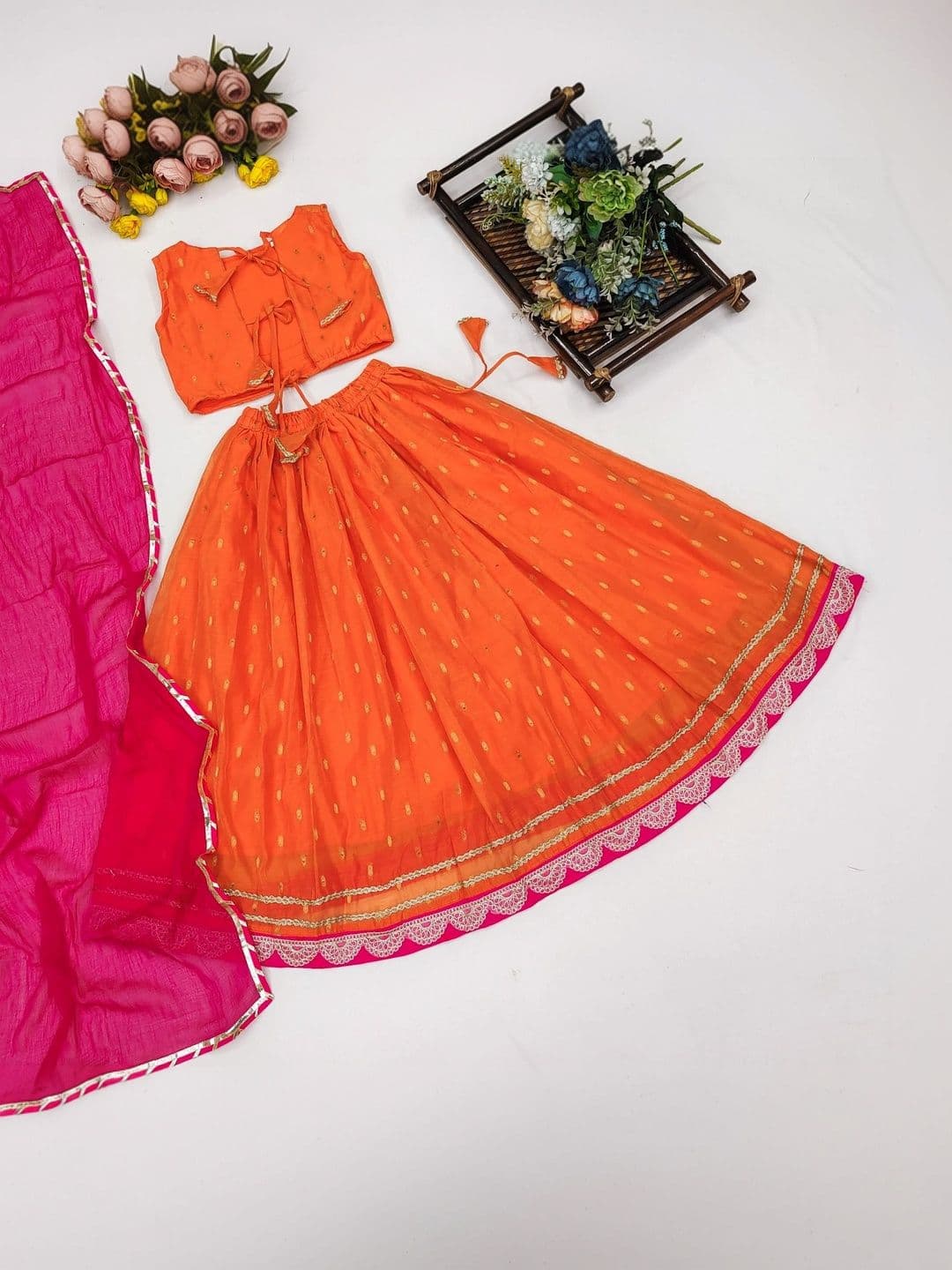 Sangria Girls Embroidered Thread Work Ready to Wear Lehenga & Blouse With Dupatta thumbnail 6