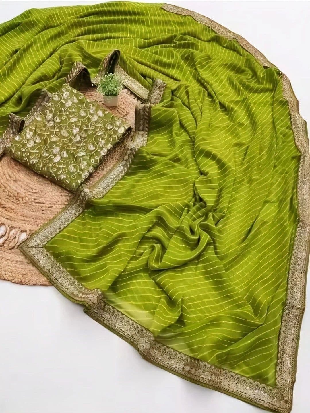 RENBRIZA Leheriya Embroidered Poly Georgette Saree thumbnail 4