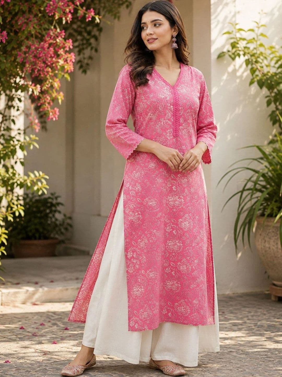 Hunaiza Women Floral Printed Thread Work Floral Kurta thumbnail 4