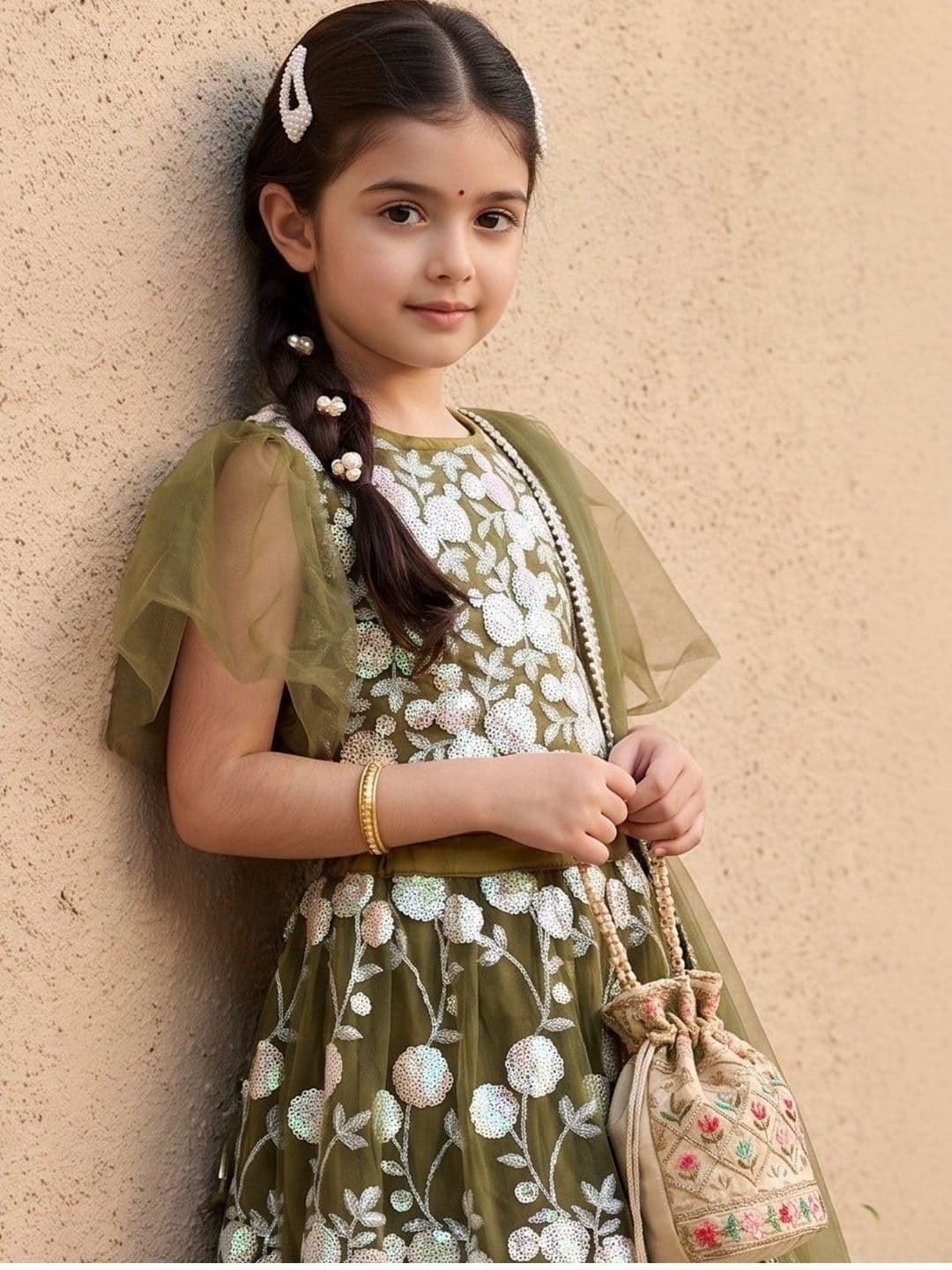 Sangria Girls Embellished Sequinned Ready to Wear Lehenga & Blouse With Dupatta thumbnail 3
