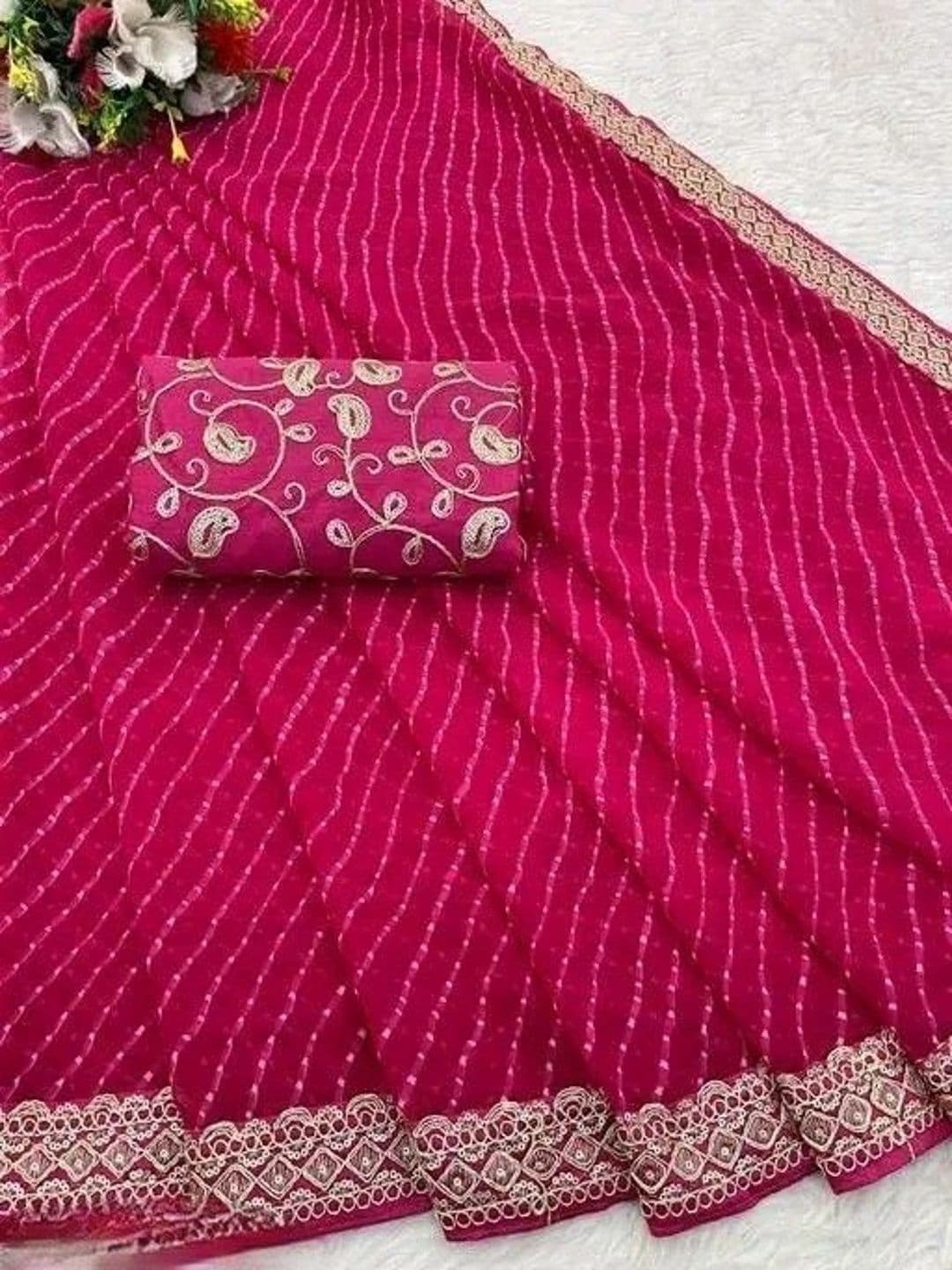 RENBRIZA Leheriya Embroidered Poly Georgette Saree thumbnail 4