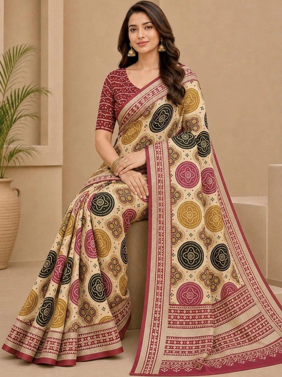 SAMANTHA Bandhani Poly Georgette Bandhani Saree thumbnail 2